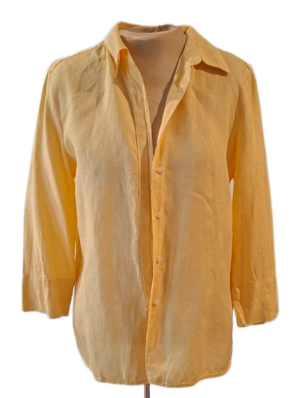 Talbots Irish Linen Vintage Light Yellow Button Up Shirt Size 12